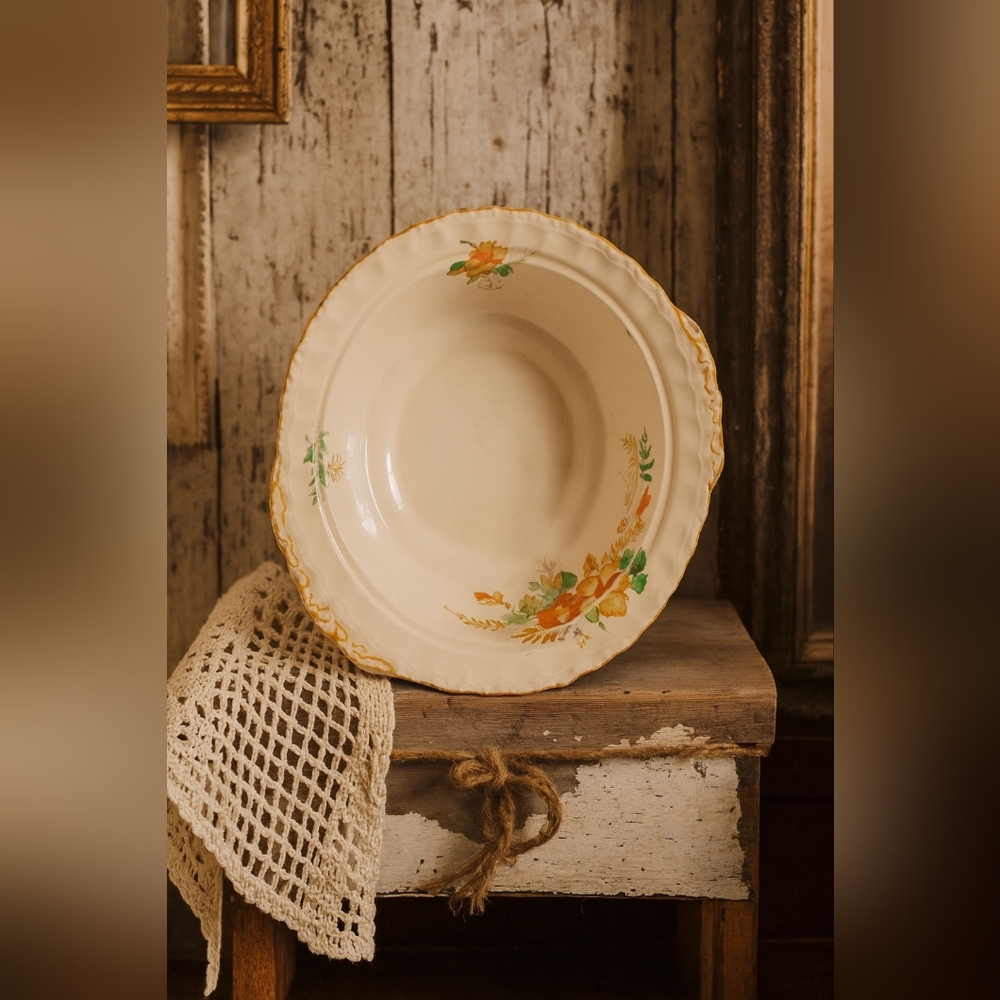 Vintage Grindley 1936 Floral Cream and Orange Ceramic Bowl